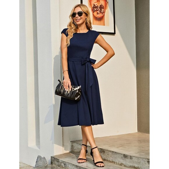 Dresstells Women's Navy Modest Vintage Cocktail Formal Party Evening Dresses - Picture 2 of 7